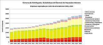 Número de empresas por rubro de actividad entre 2005 y 2024
