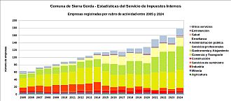 Número de empresas por rubro de actividad entre 2005 y 2024