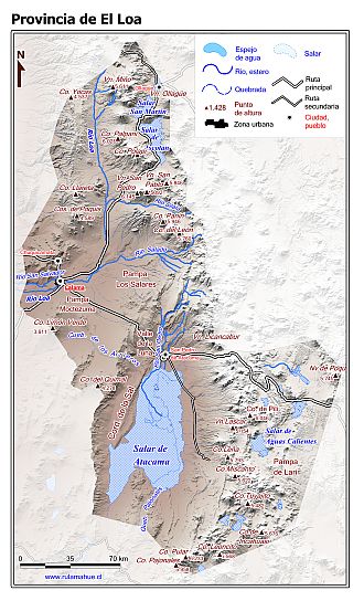 Mapa de la provincia El Loa con fondo coloreado