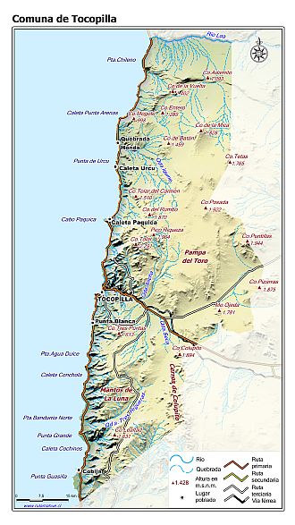 Mapa de la comuna de Tocopilla con fondo coloreado