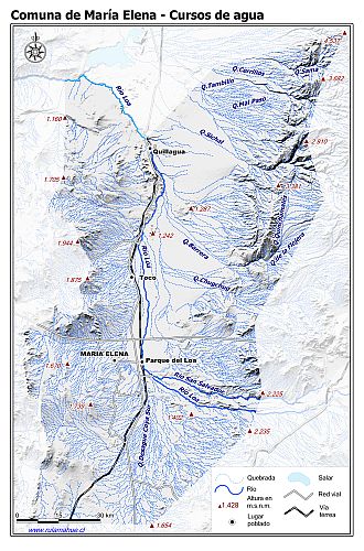 Mapa de la hidrografía de la comuna