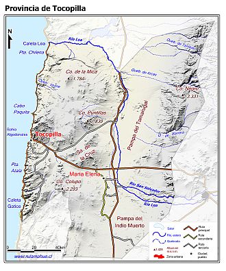 Mapa de la provincia de Tocopilla con fondo gris claro sombreado