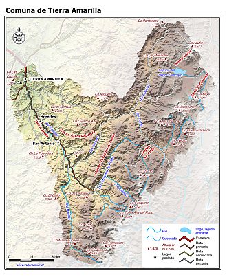 Mapa de la comuna de Tierra Amarilla con fondo coloreado