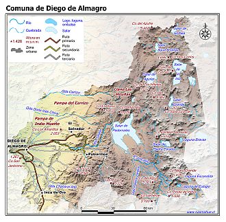 Mapa de la comuna de Diego de Almagro con fondo coloreado