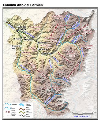 Mapa de la comuna de Alto del Carmen con fondo coloreado