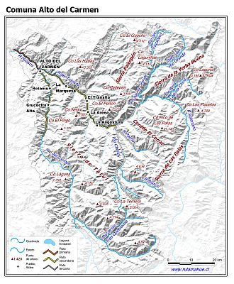 Mapa de la comuna de Alto del Carmen con fondo blanco sombreado