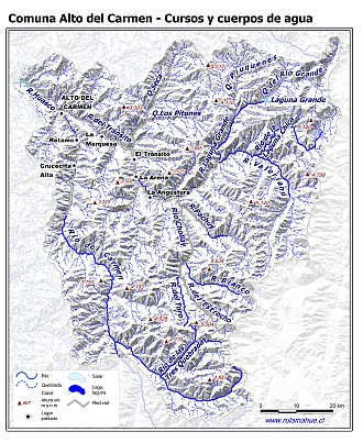 Mapa de la hidrografía de la comuna