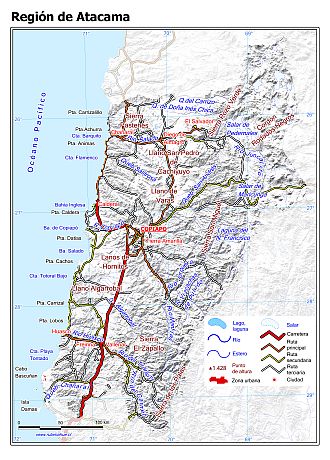 Mapa de la Región de Atacama con fondo blanco sombreado
