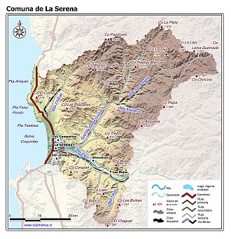 Mapa de la comuna de La Serena con fondo coloreado