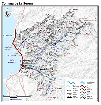 Mapa de la comuna de La Serena con fondo blanco sombreado
