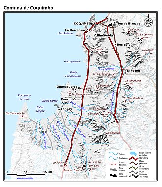 Mapa de la comuna de Coquimbo con fondo blanco sombreado