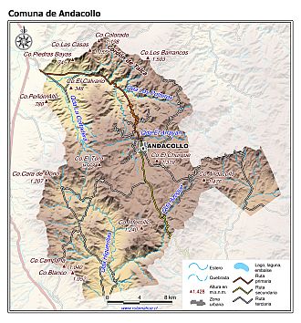 Mapa de la comuna de Andacollo con fondo coloreado