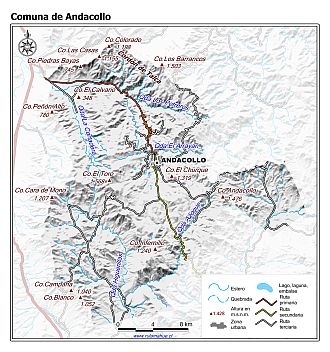Mapa de la comuna de Andacollo con fondo blanco sombreado