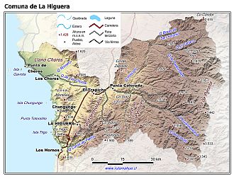 Mapa de la comuna de La Higuera con fondo coloreado
