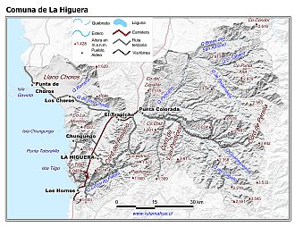 Mapa de la comuna de La Higuera con fondo blanco sombreado