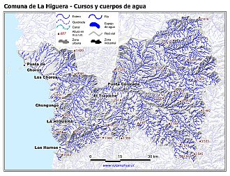 Mapa de la hidrografía de la comuna