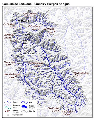 Mapa de la hidrografía de la comuna