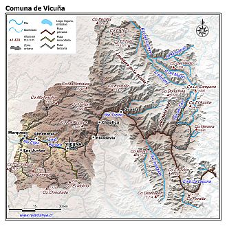Mapa de la comuna de Vicuña con fondo coloreado