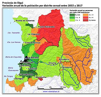 Mapa de la variación anual de la población por distrito censal