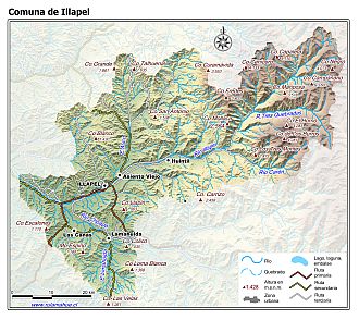 Mapa de la comuna de Illapel con fondo coloreado