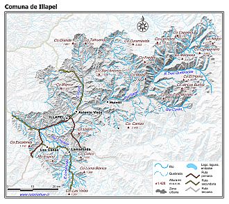 Mapa de la comuna de Illapel con fondo blanco sombreado