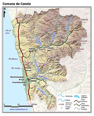 Mapa de la comuna de Canela con fondo coloreado