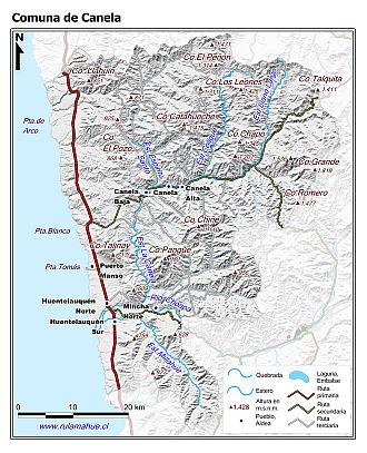 Mapa de la comuna de Canela con fondo blanco sombreado