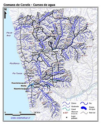 Mapa de la hidrografía de la comuna