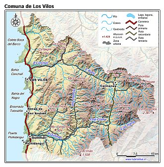 Mapa de la comuna de Los Vilos con fondo coloreado