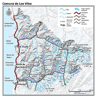 Mapa de la comuna de Los Vilos con fondo blanco sombreado