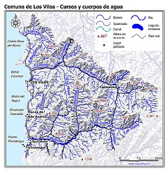 Mapa de la hidrografía de la comuna