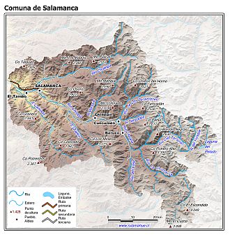 Mapa de la comuna de Salamanca con fondo coloreado