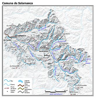 Mapa de la comuna de Salamanca con fondo blanco sombreado