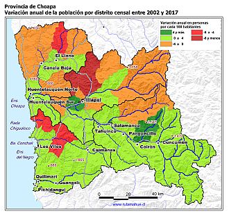 Mapa de la variación anual de la población por distrito censal
