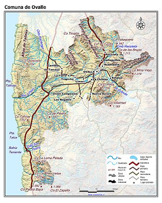 Mapa de la comuna de Ovalle con fondo coloreado