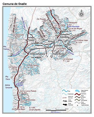 Mapa de la comuna de Ovalle con fondo blanco sombreado