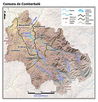 Mapa de la comuna de Combarbalá con fondo coloreado