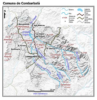 Mapa de la comuna de Combarbalá con fondo blanco sombreado