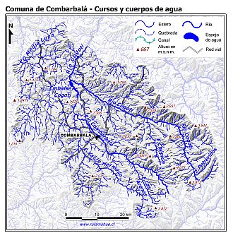 Mapa de la hidrografía de la comuna