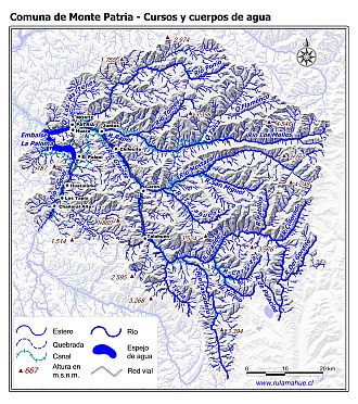 Mapa de la hidrografía de la comuna