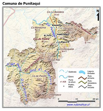 Mapa de la comuna de Punitaqui con fondo coloreado