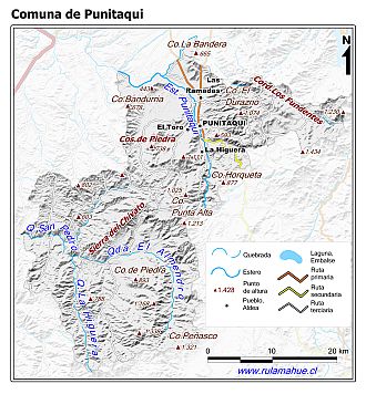 Mapa de la comuna de Punitaqui con fondo blanco sombreado