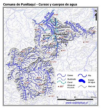 Mapa de la hidrografía de la comuna