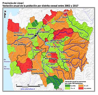 Mapa de la variación anual de la población por distrito censal