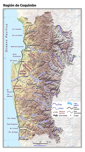 Mapa de la Región de Coquimbo con fondo coloreado