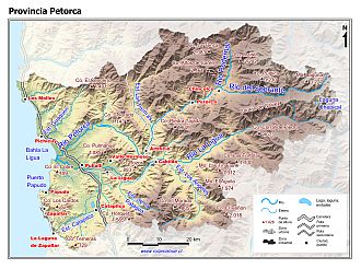Mapa de la Provincia de Petorca con fondo coloreado
