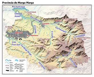 Mapa de la Provincia de Marga Marga con fondo coloreado