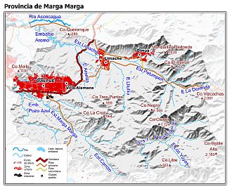 Mapa de la Provincia de Marga Marga con fondo gris sombreado