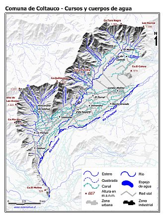 Mapa de la hidrografía de la comuna
