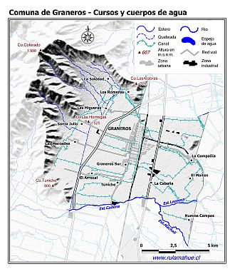 Mapa de la hidrografía de la comuna
